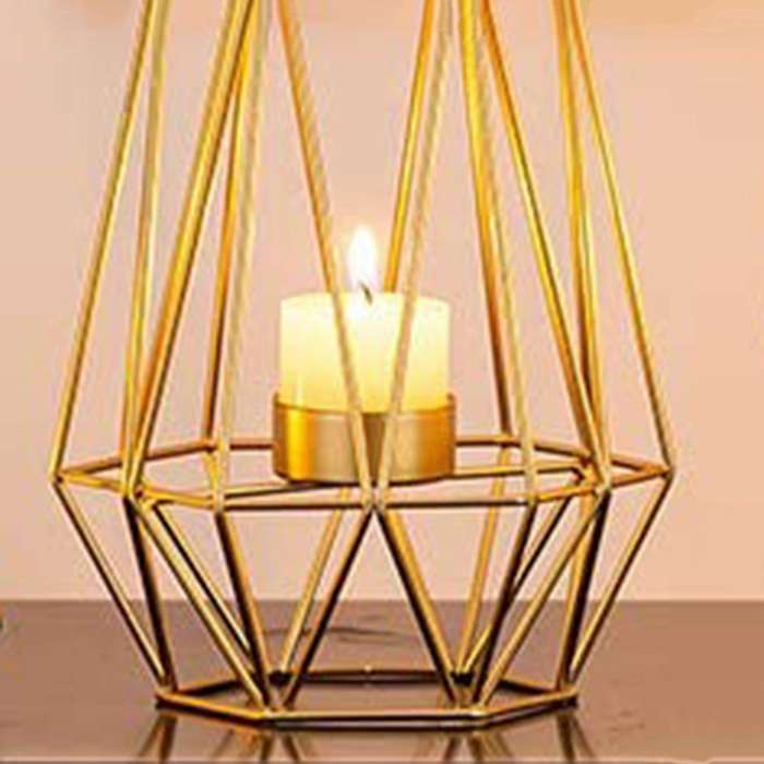 2 Pcs Metal Hexagon Shaped Geometric Design Tea Light Votive Holders