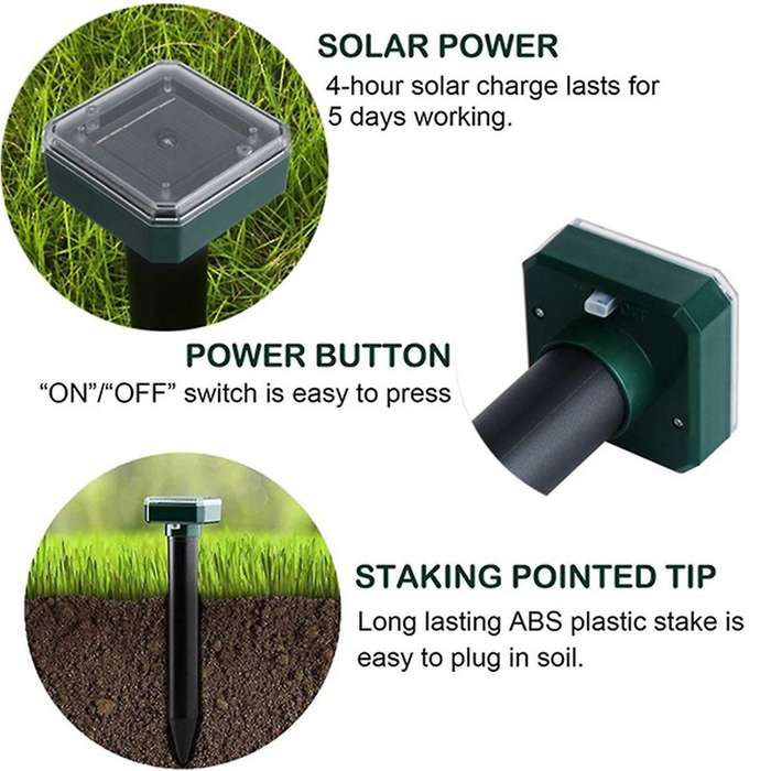 4 Pcs Solar Ultrasonic Snake Repeller Outdoor Ground Stake Repellent