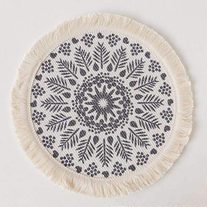 4pcs Bohemian Woven Cotton Placemat Fabric Fringed Heat(orange+gray)
