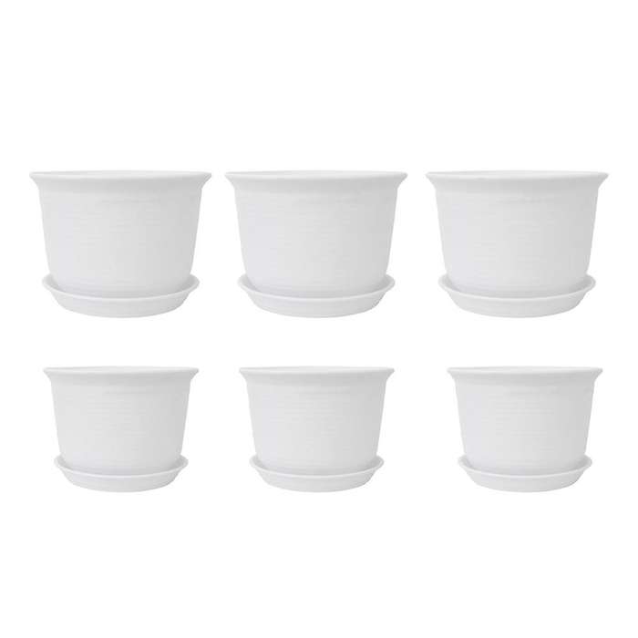 Plastic Flower Pots Pack Of 6 2 Sizes 15 Cm 18 Cm White Flower White