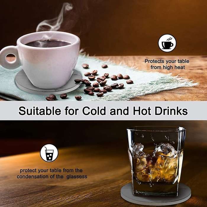 8 Absorbent Marble Style Ceramic Drink Coaster with Holder Grey