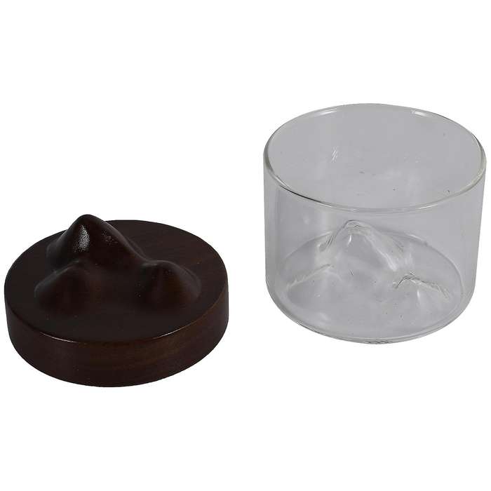 Whiskey Wine Cup Small Mountain with Wooden Base Unique Glass Cup