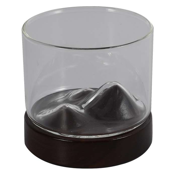 Whiskey Wine Cup Small Mountain with Wooden Base Unique Glass Cup