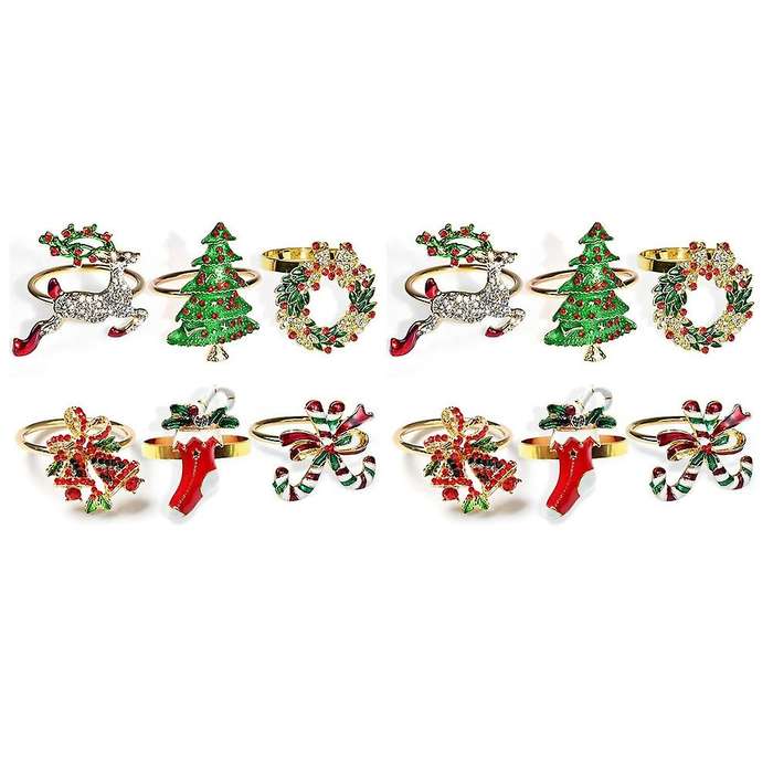 Christmas Napkin Rings Sets Of 6 Pcs, Gold Napkin Ring Holders Metal