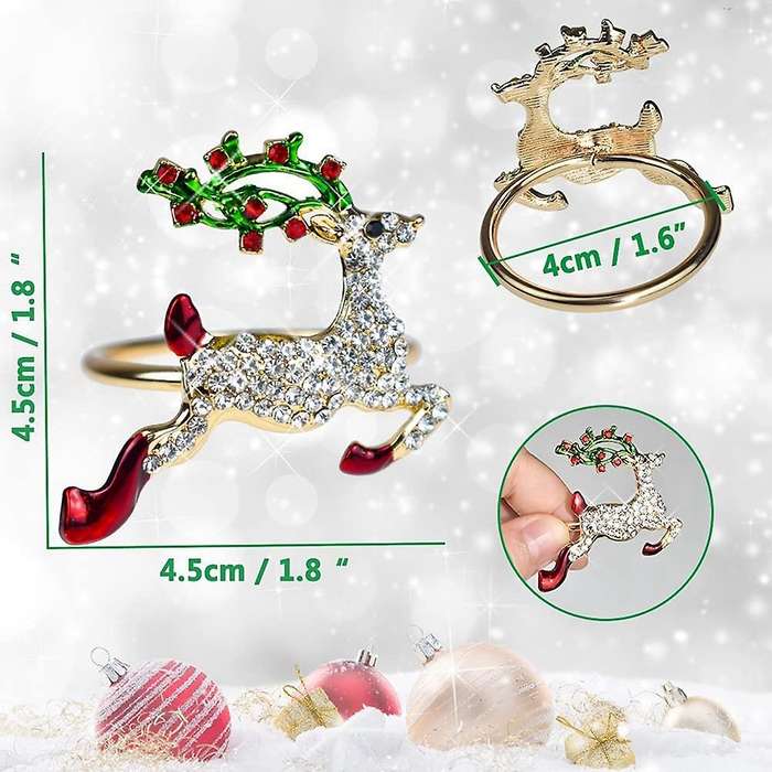 Christmas Napkin Rings Sets Of 6 Pcs, Gold Napkin Ring Holders Metal