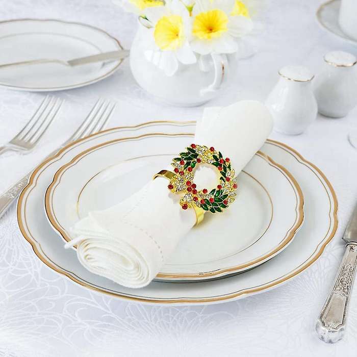 Christmas Napkin Rings Sets Of 6 Pcs, Gold Napkin Ring Holders Metal