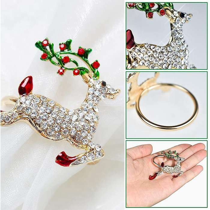 Christmas Napkin Rings Sets Of 6 Pcs, Gold Napkin Ring Holders Metal