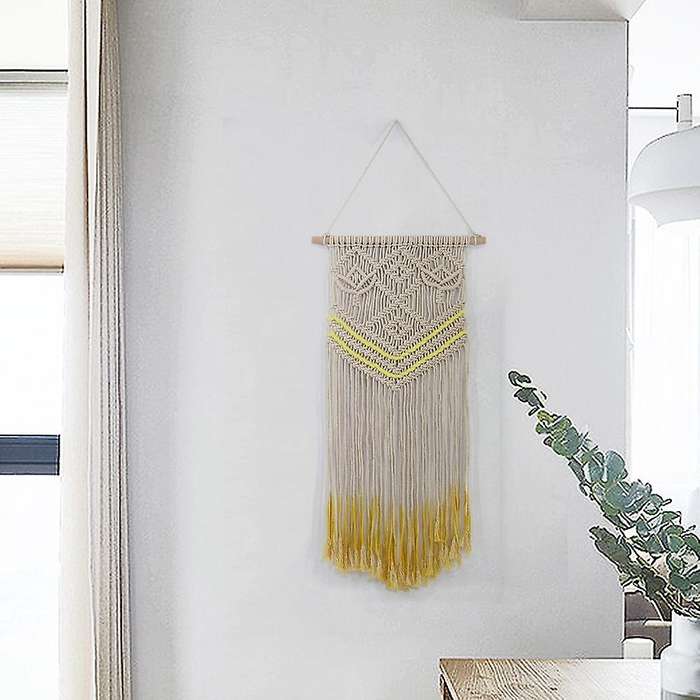 Macrame Wall Hanging Beige and Yellow Woven Tapestry for Decoration