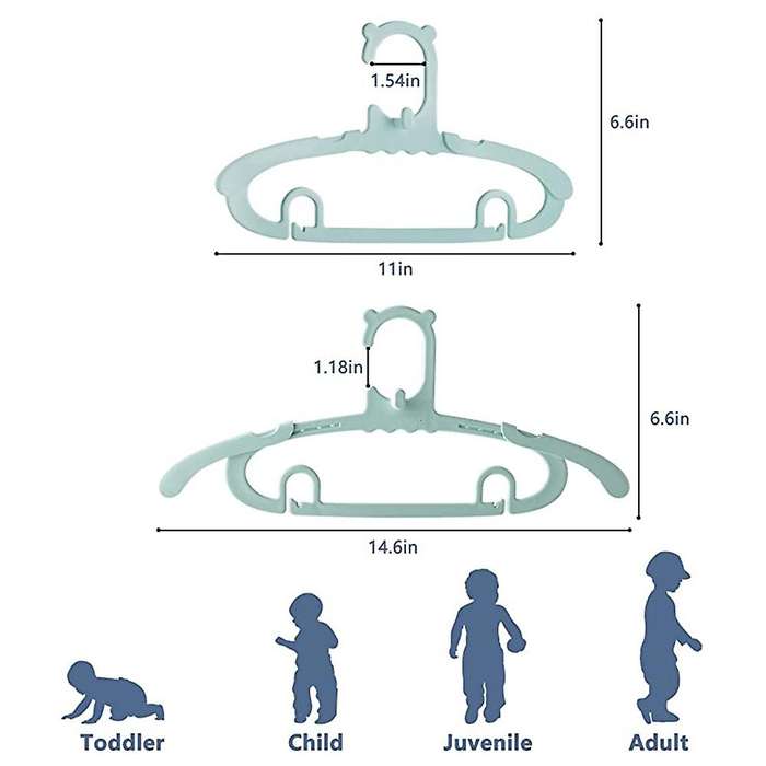10pcs Baby Hanger, Adjustable Kids Hanger with 10 Clips (pink)