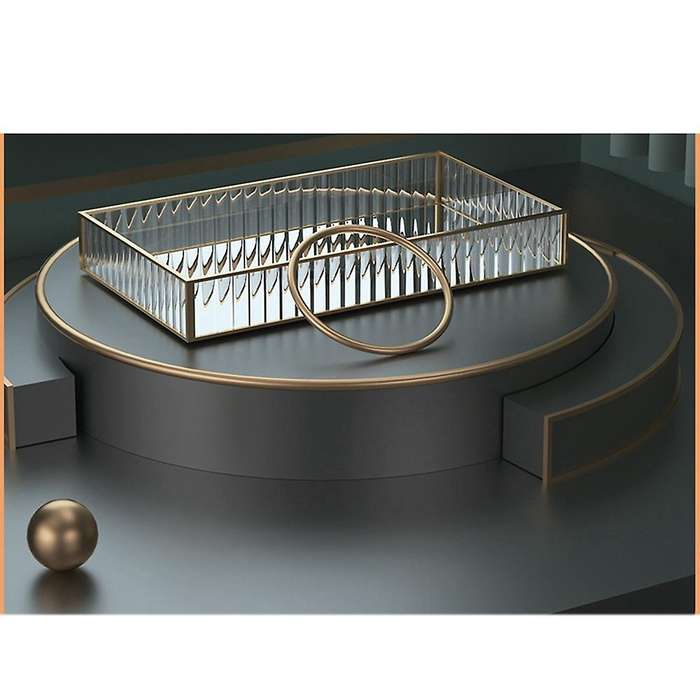 Gold Glass Mirror Decorative Tray for Makeup Dessert Plate Jewelry