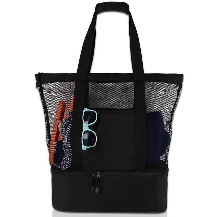 Ladies Picnic Bag Mesh Refrigerator Compartment Zipper Closed
