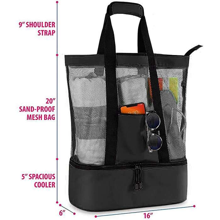 Ladies Picnic Bag Mesh Refrigerator Compartment Zipper Closed