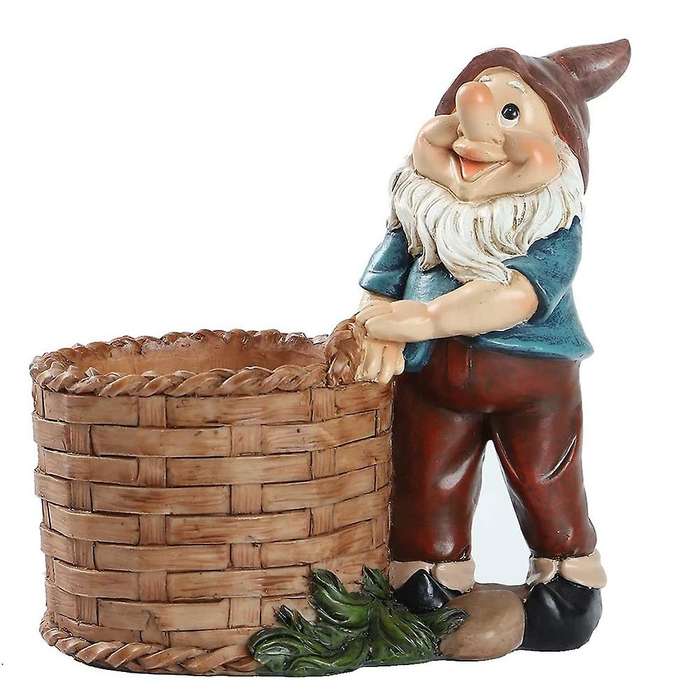 Garden Gnome Flower Pot Resin Dwarf Statue Stump Flower Pot B