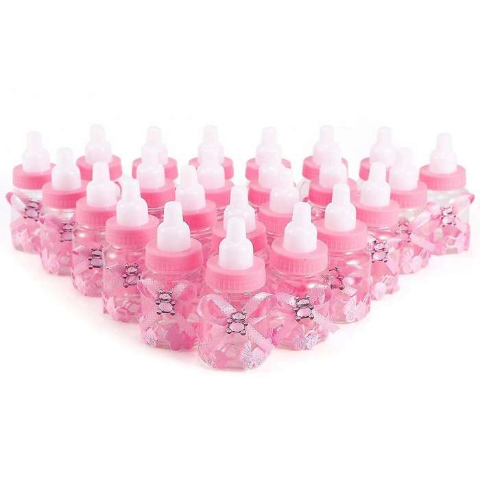 24 X Baby Bottle Mini Baby Bottle 4x9cm Rhinestone Blue Bear Gift Fav