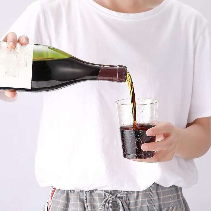 Disposable Gold Glitter Plastic Wine Glasses, Christmas Party Cups
