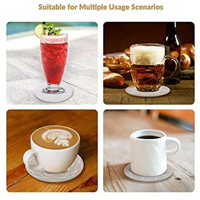 Silicone Drink Coasters Set Of 8 with Bamboo Coaster Holder, Table