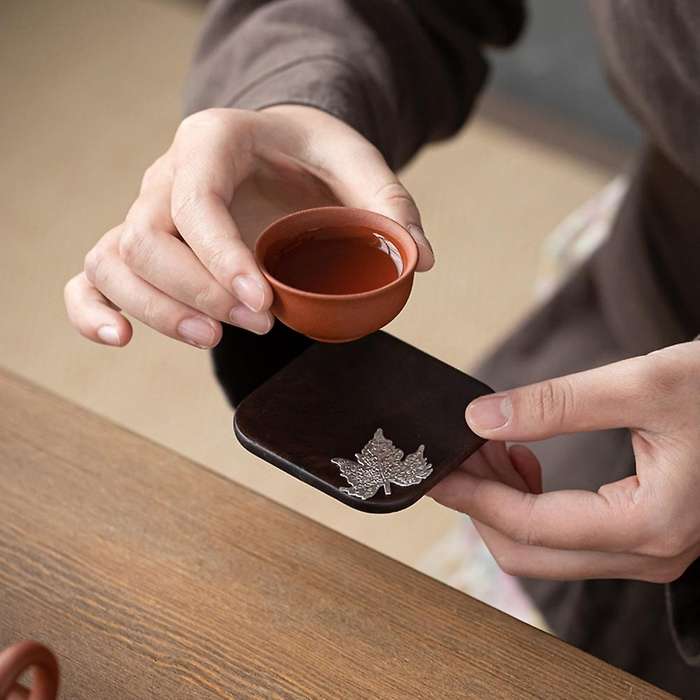 Ebony Round Wooden Square Chinese Style Tea Accessories Set A