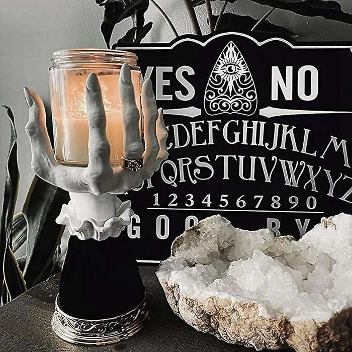 Halloween Candlestick Witch Hands Pedestal Snack Bowl Stand Resin