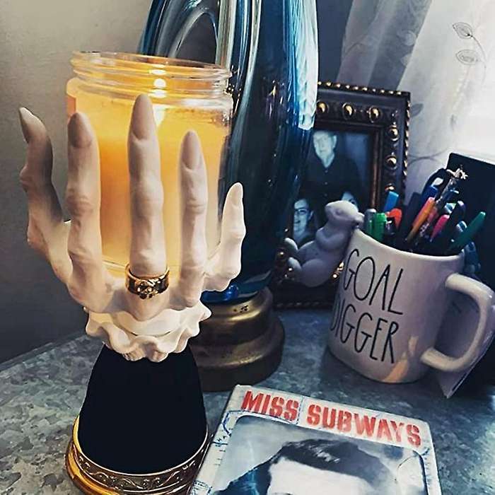 Halloween Candlestick Witch Hands Pedestal Snack Bowl Stand Resin