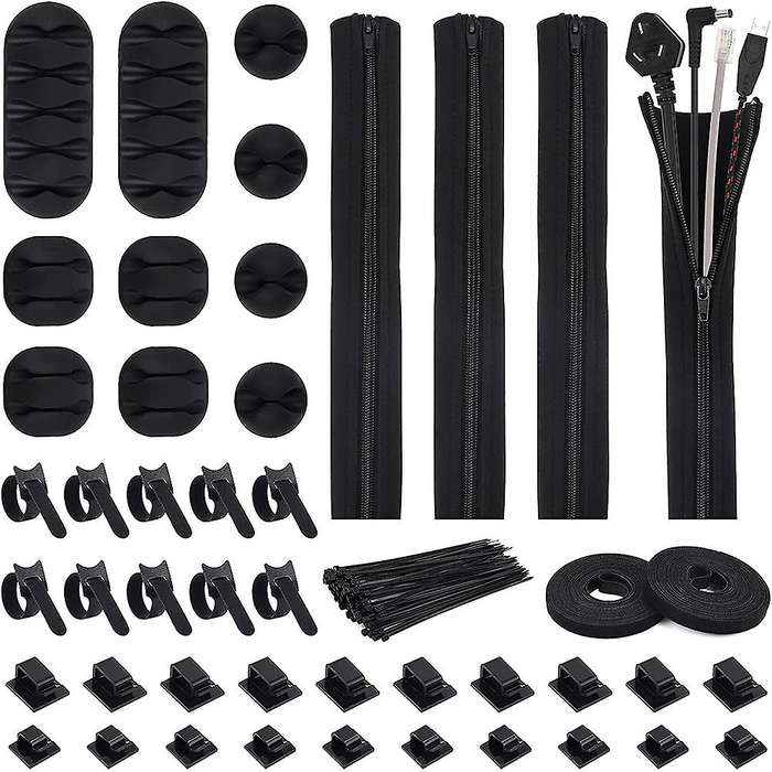 146pcs Cable Management Organizer Kit Cable Sleeve,self Adhesive Ties