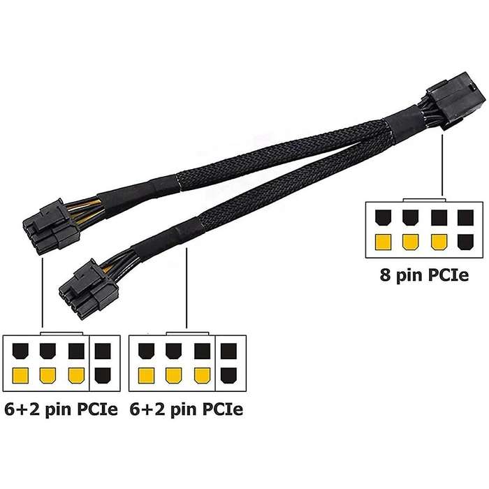 20cm Gpu Pcie 8 Pin Female to Dual 2x8 (6+2) Pin Male Pci Cable 10pcs