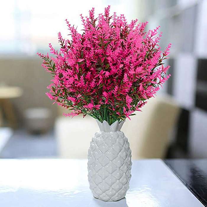 24 Bundles Artificial Lavender Flowers Outdoor Fake Flowers -rose Red