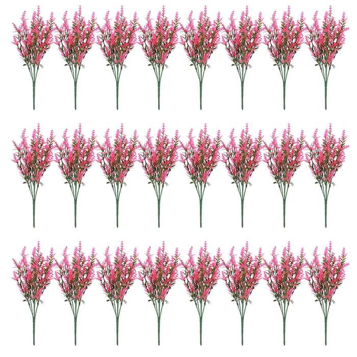 24 Bundles Artificial Lavender Flowers Outdoor Fake Flowers -rose Red