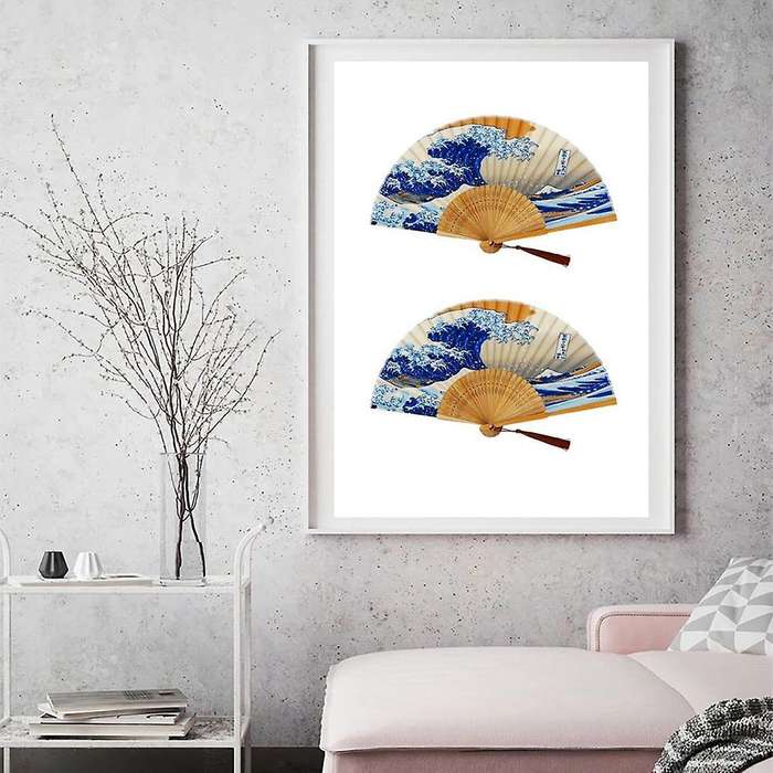 6 Pieces Japanese Style Bamboo Silk Folding Fan Kanagawa Sea Waves