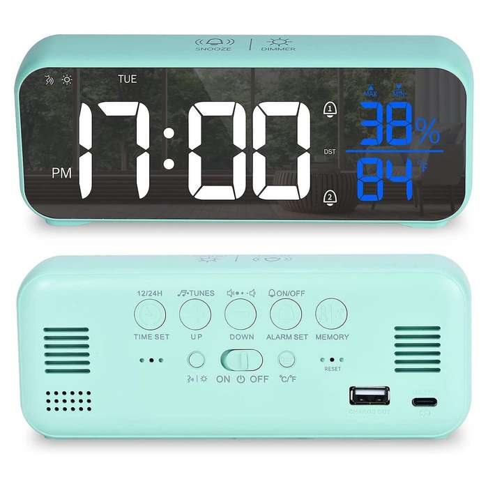 For 6.8 Inch Large Display Digital Alarm Clock with Usb Charger C