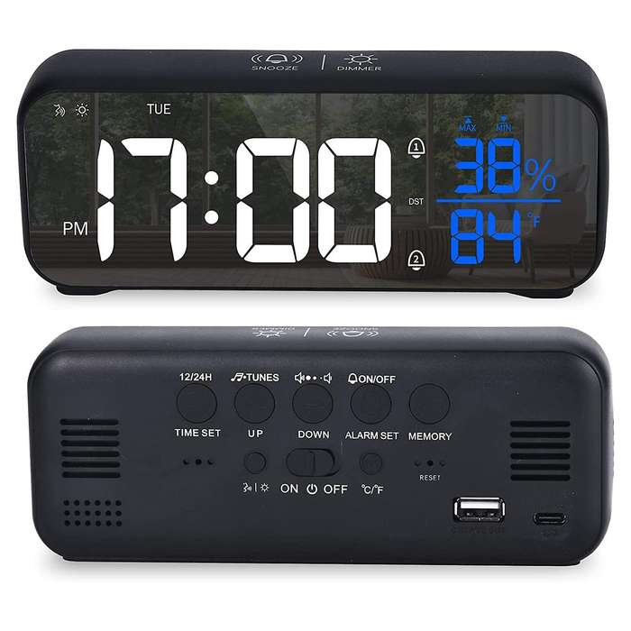For 6.8 Inch Large Display Digital Alarm Clock with Usb Charger A
