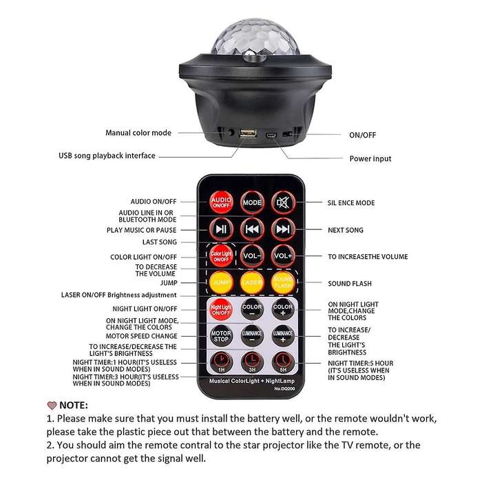 Star Projector with Bluetooth Music Speaker Remote Control
