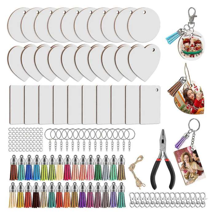 152pcs Sublimation Blank Keychains Set, with Key Ring