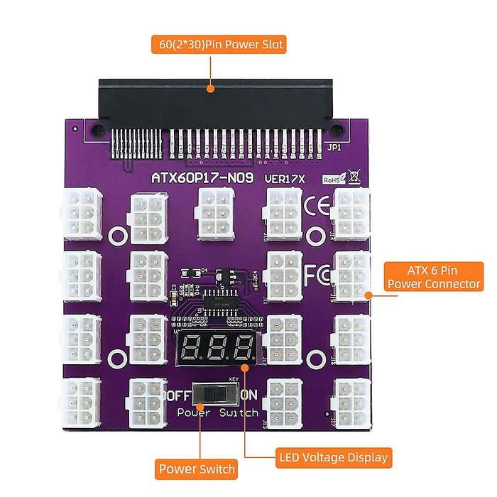 Atx 17 X 6pin Breakout Board Converter 12v for Ethereum Btc Mining