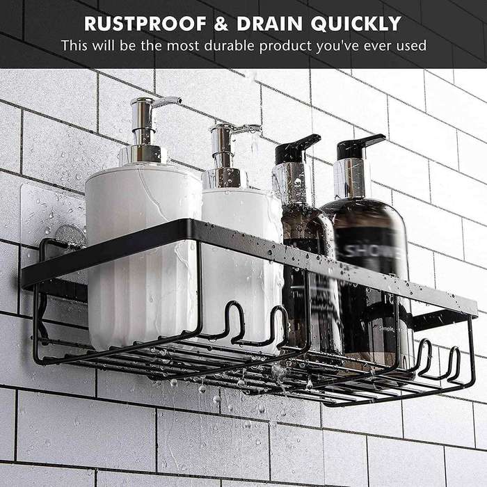 2 Pack Rustproof Shower Shelf with Adhesives, for Kitchen Bedroom