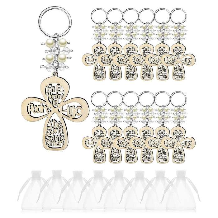 20pcs Baptism Favor Keychain Key Ring with Bag for First Communion