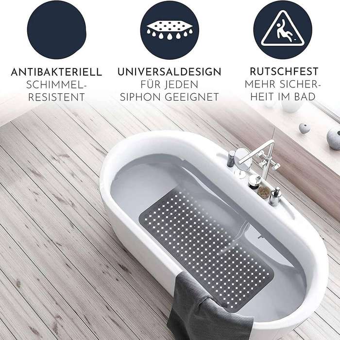 Bath Mat 88x40cm with Suction Cups and Non-slip Structure Black