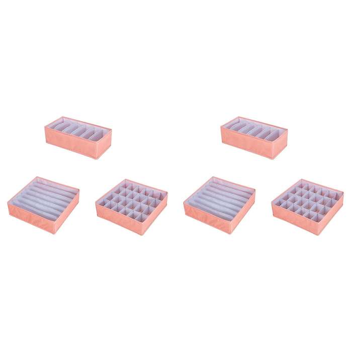 6pcs Drawer Storage Boxes Organisers Collapsible Closet Pink