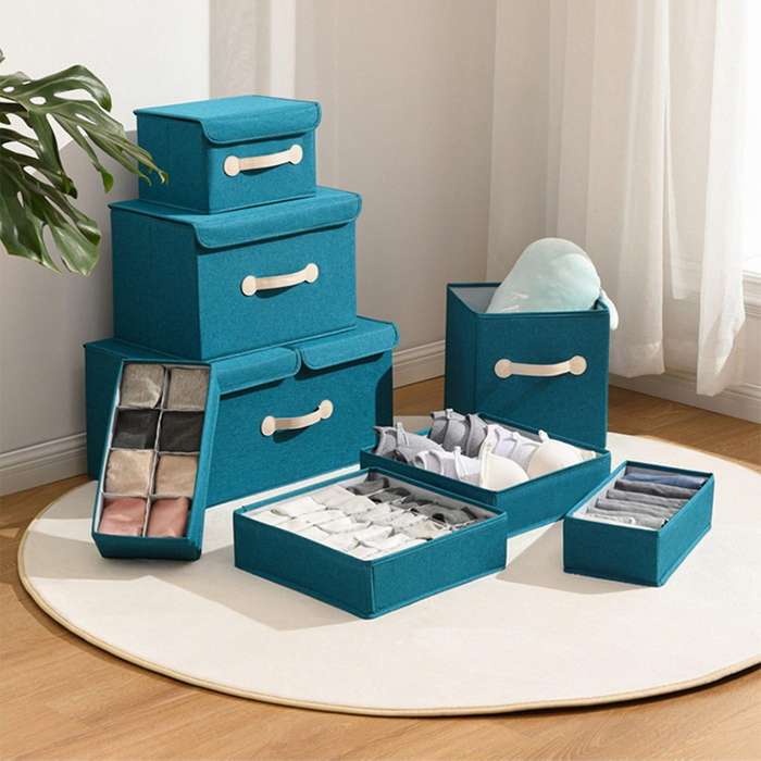 6pcs Drawer Storage Boxes Organisers Collapsible Closet Green