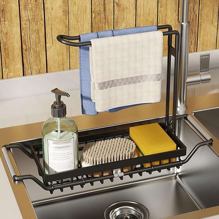Sponge Holder for Kitchen Sink, Expandable (16.7-21.2inch) Sink Caddy