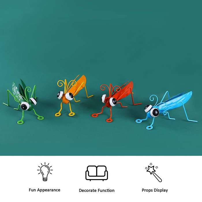 4pcs Metal Mantis Grasshopper Garden Yard Art Ornaments Sculpture