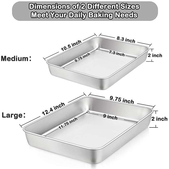 Lasagna Pan Set Of 2, Rectangular Cake Pan Deep Baking Sheet