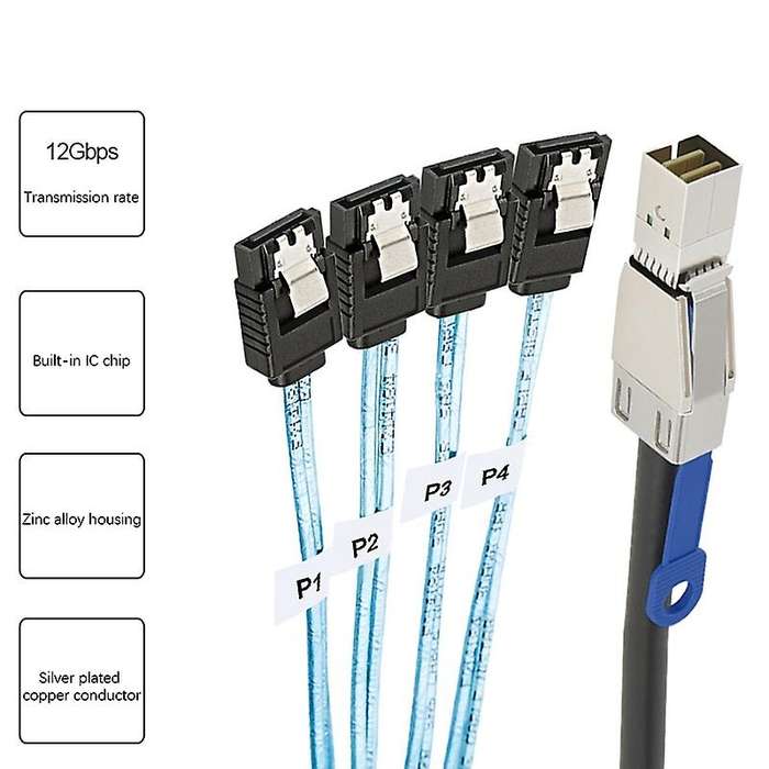 Mini Sas Hd Sff-8644 to 4 X Sata 7pin Hard Disk Cable 12gbps Server