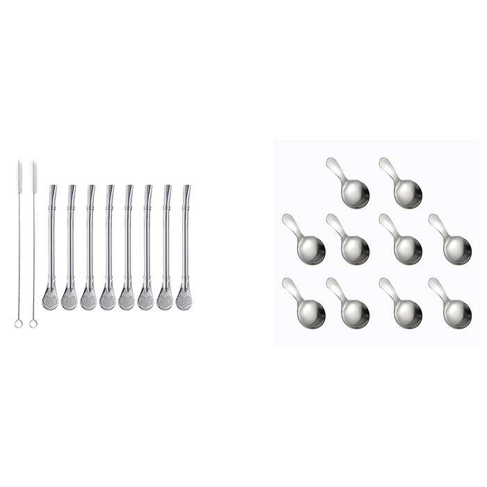 3 In 1 Stainless Steel Straw Spoons for Drinks,6.2 Inch(silver)