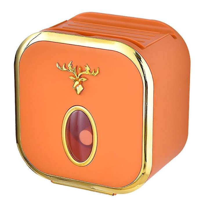Toilet Tissue Box Draw Paper Box Punch-free Wall-mounted(orange)