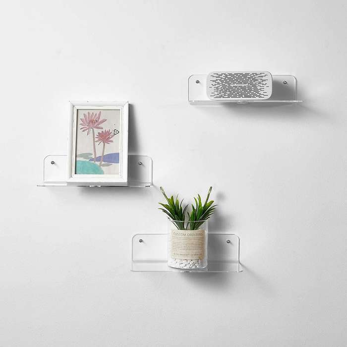Floating Shelves Set Of 3 with Cable Clips - Wall Small Display Shelf