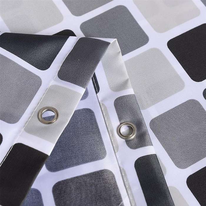 Black+white+gray Fabric Shower with 12 Hooks Bath Curtains 200x200cm