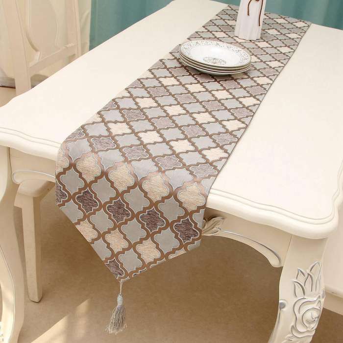 Table Runner Neo-classical Lattice Geometric Relief High-end Bed Flag