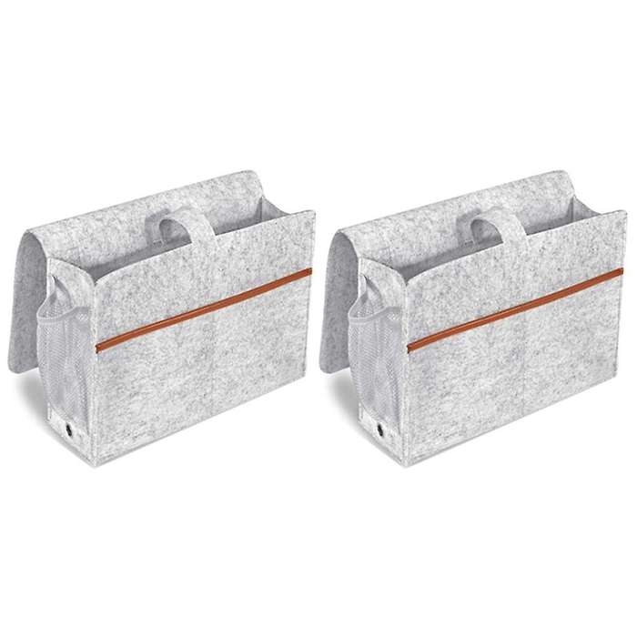 2x Bedside Organizer, Felt Bed Storage Caddy,light Gray