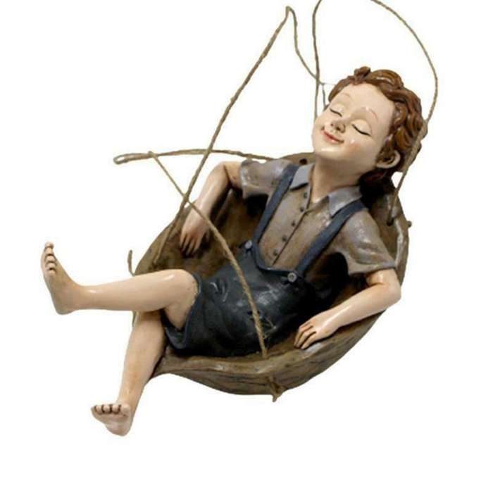 Cartoon Swing Boy Statue Resin Ornament for Home Courtyard Decoration