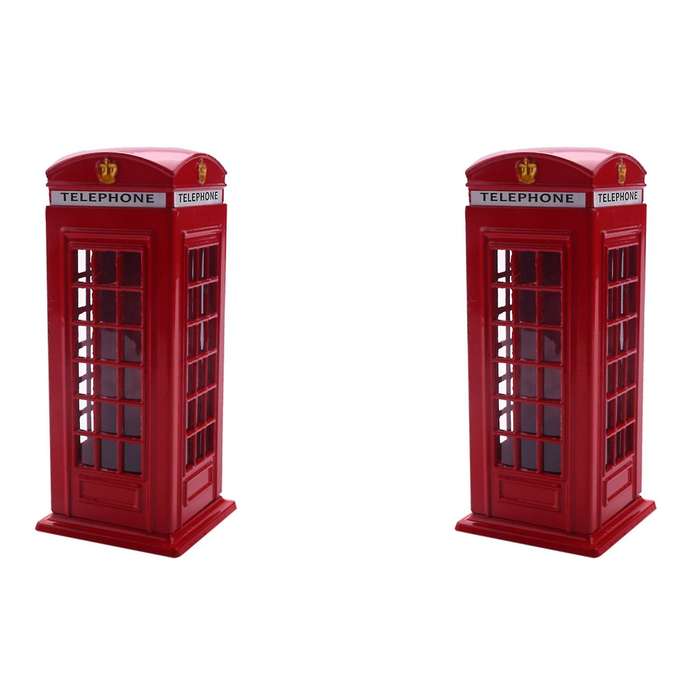 Metal Red London Telephone Booth Bank Coin Bank 140x60x60mm